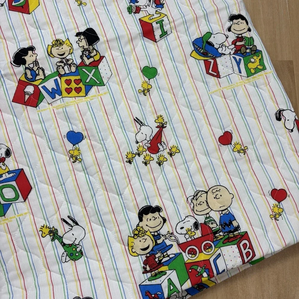 VTG 80`s SNOOPY Peanuts Diaper Stacker  Quilted Fabric PANEL By F.C.I. 44